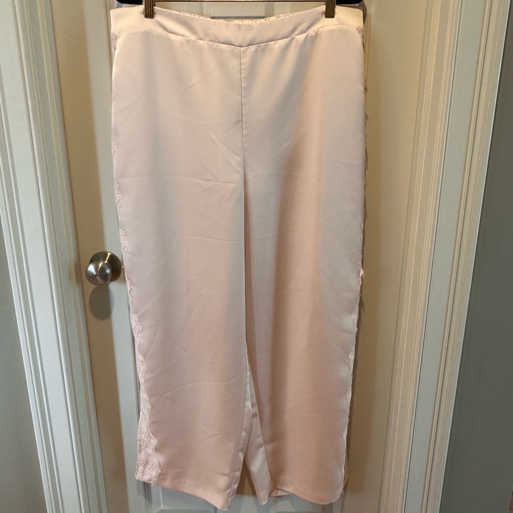 Eloquii Satin Wide Leg Pants Size 16 Blush Pink High Waist Dress Pants